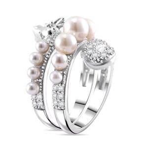 Elegant Pearl and Crystal Dragon Silver Ring